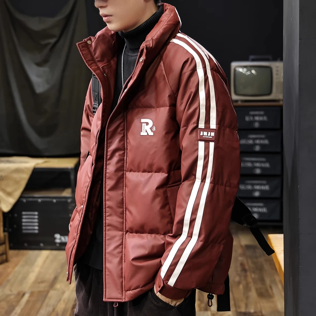 MR.MUDI/穆迪先生美式PU皮短款羽绒服男2024冬新款男立领休闲外套