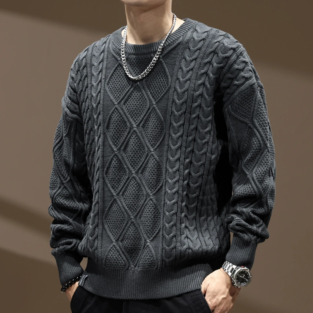 MR.MUDI/穆迪先生高端美式针织衫男士秋季重磅宽松套头毛衣男冬暖