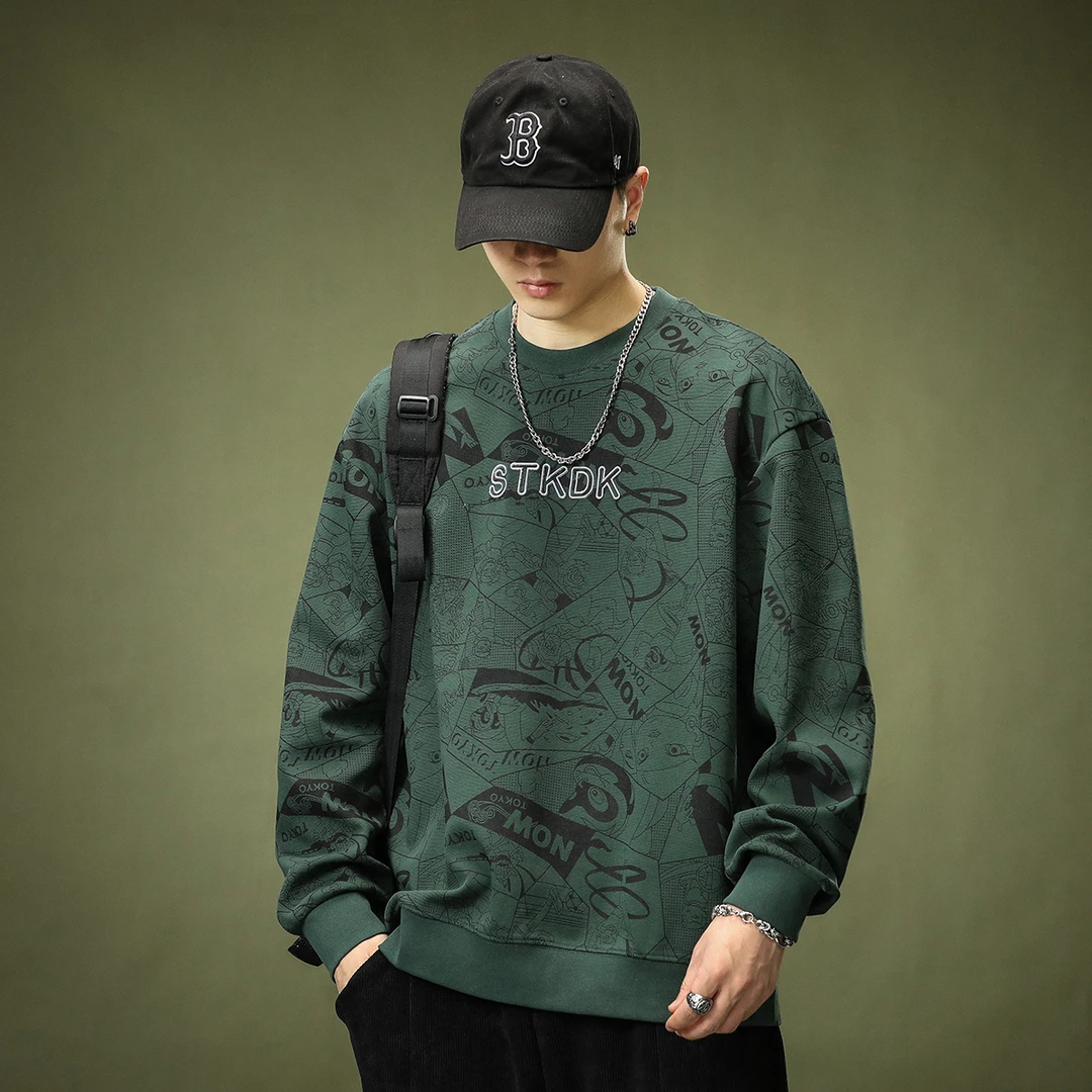 MR.MUDI/穆迪先生圆领卫衣男重磅春秋2025新款长袖宽松上衣外套