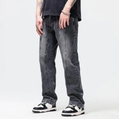 MR.MUDI/穆迪先生美式高街潮牌复古灰色牛仔裤休闲百搭新款长裤