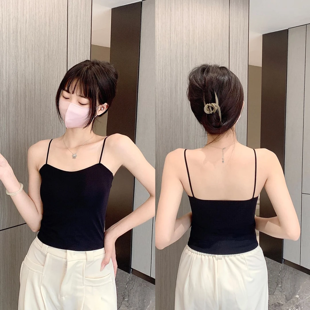 无痕冰丝固定杯吊带美背内衣百搭小胸聚拢免穿文胸夏季薄款背心女