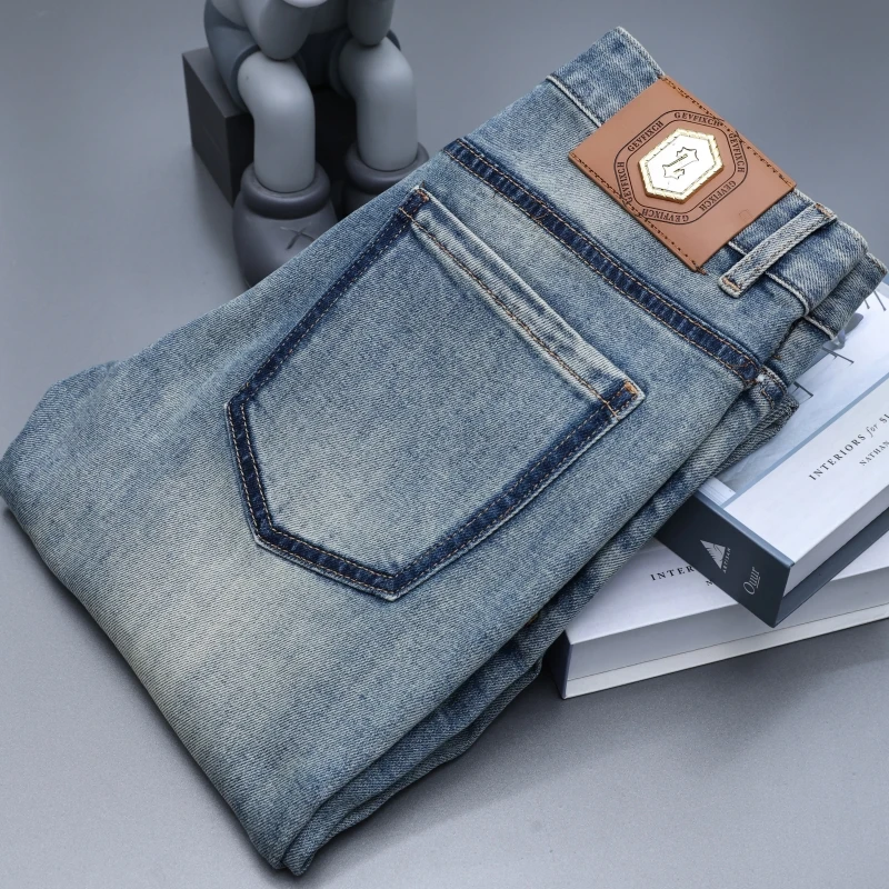 九分裤春夏男士潮流牛仔裤时尚修身小脚水洗蓝色百搭休闲男牛仔裤