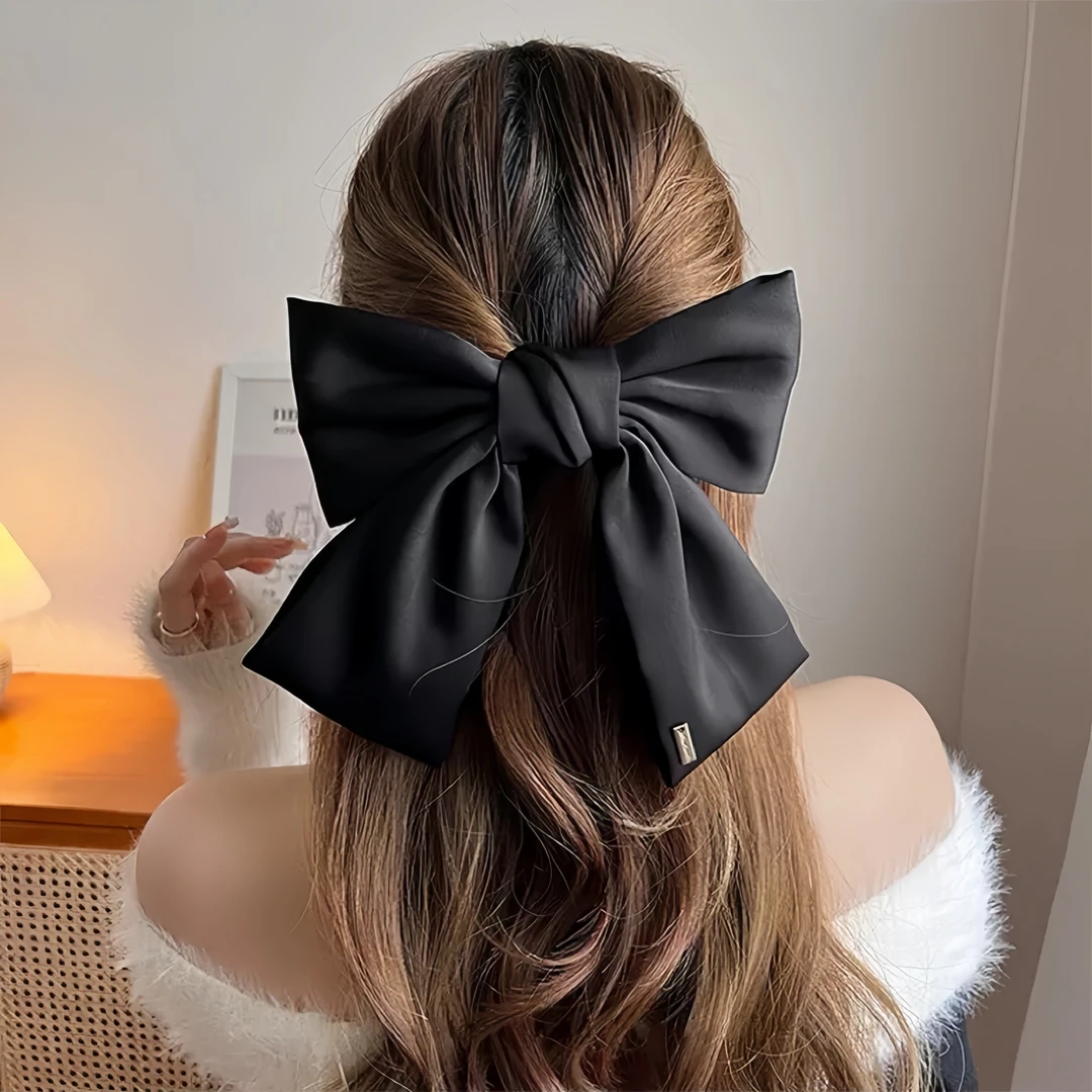 高定版大蝴蝶结复古缎面发卡发夹头饰网红黑色气质发饰超仙ins