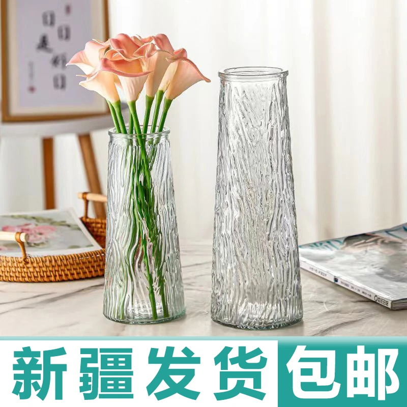 新疆包邮玻璃花瓶高颜值ins风大口花瓶客厅卧室桌面水养插花摆件