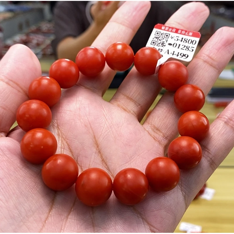 【小刘南红】保山南红精品哑光圆珠单圈(云端） 14mm+ 多样性发一