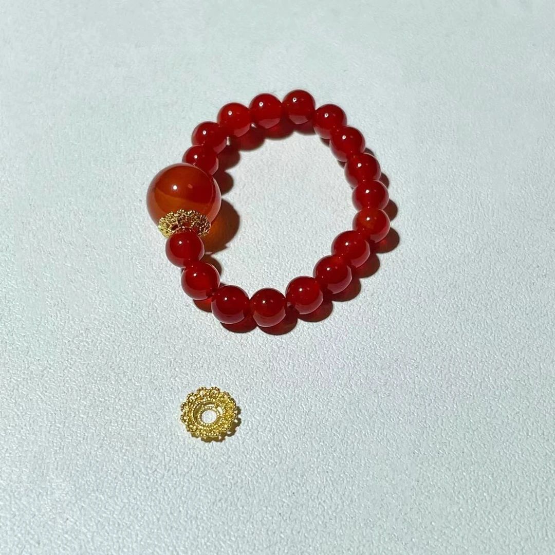 【圣芭黎】天然红玛瑙戒指配5.5cm18K金花托2个（多样性发一）