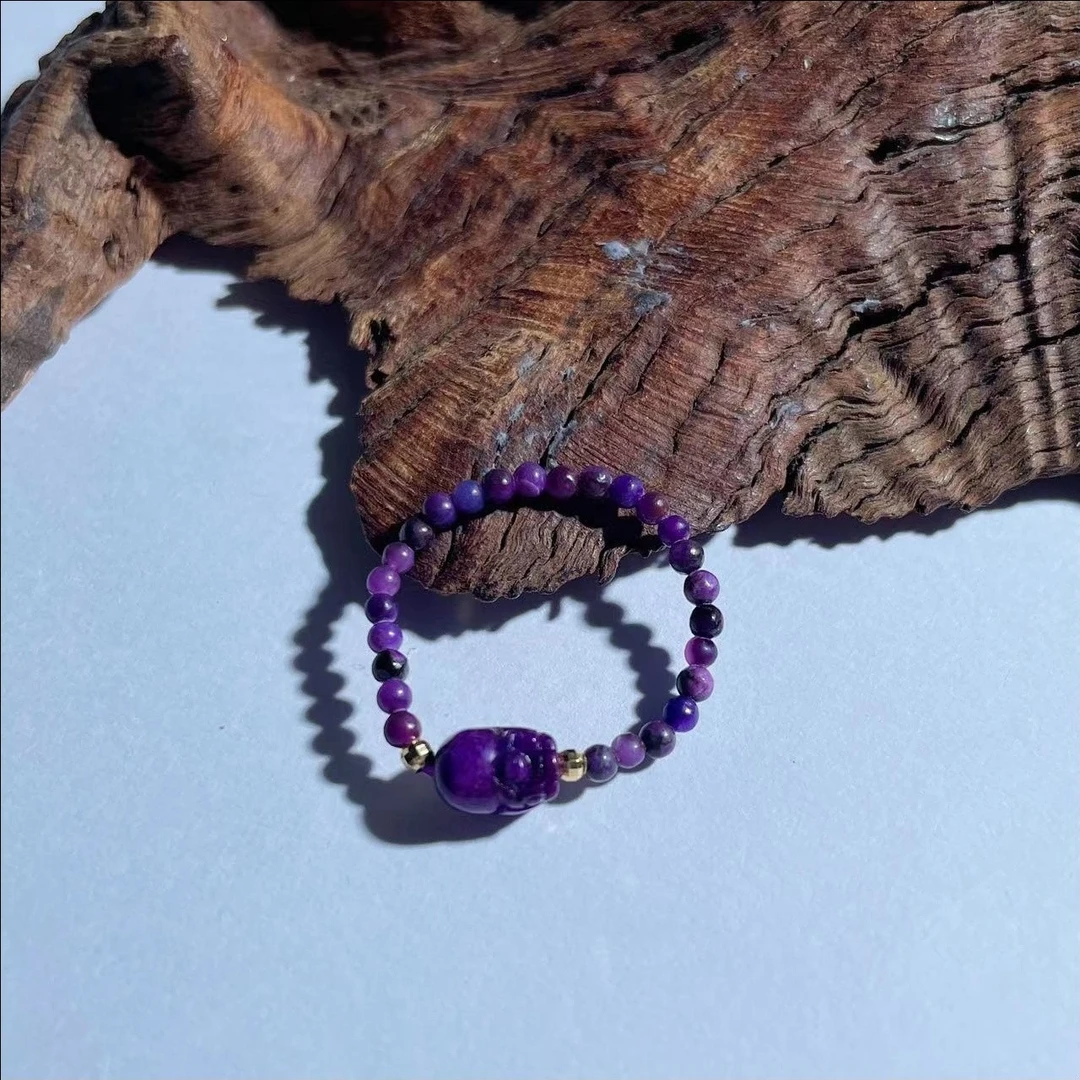 【圣芭黎】天然舒俱来艳紫貔貅圆珠多宝戒指2多样性发一D0083