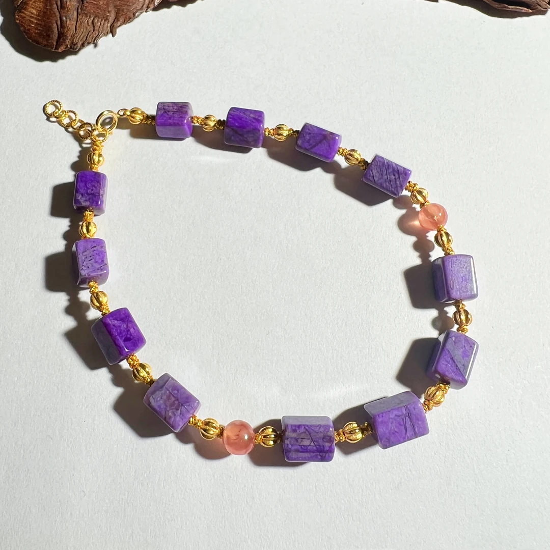 【圣芭黎】天然舒俱来方块红纹石18K手链5+多样发一D0162