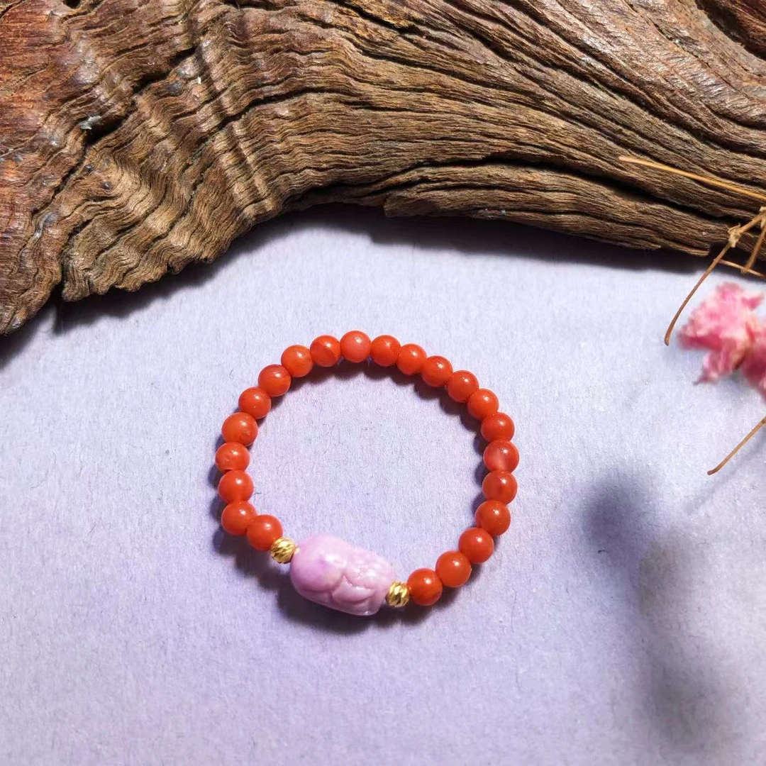 【耿总珠宝】天然南红戒指G舒俱来樱花粉貔貅4-2+D1187多样性发一