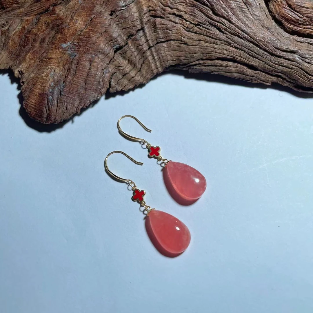 【圣芭黎】天然红纹石耳钩水滴18K18-4多样性发一C1670