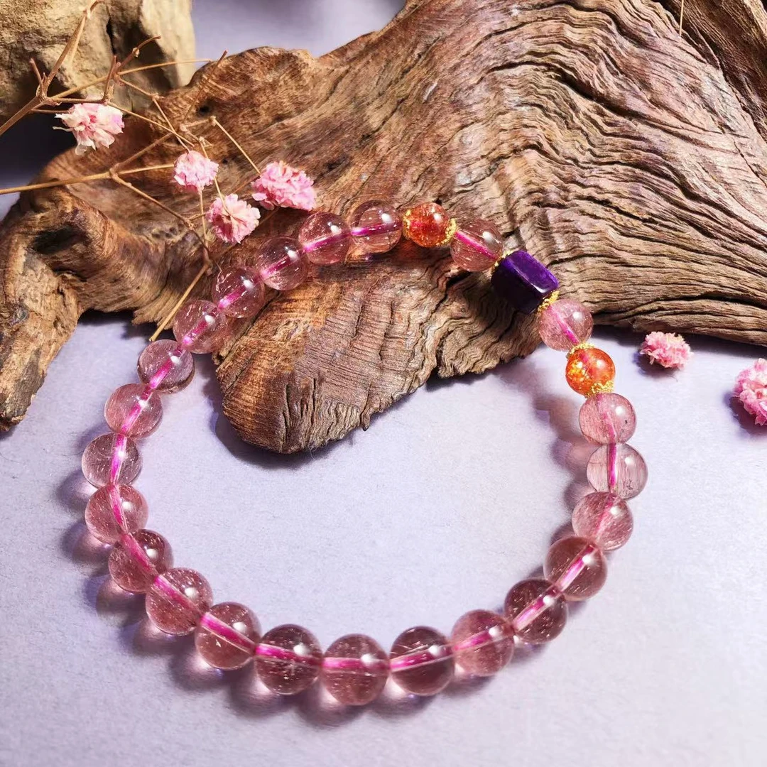 【圣芭黎】天然加拿大超七手串金草莓舒俱来方块7多样发一B5370