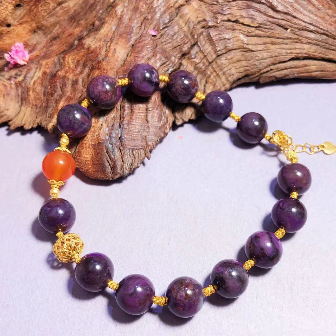 【圣芭黎】天然舒俱来手链帝王紫圆珠南红冰红18K8+D1177多样性发一