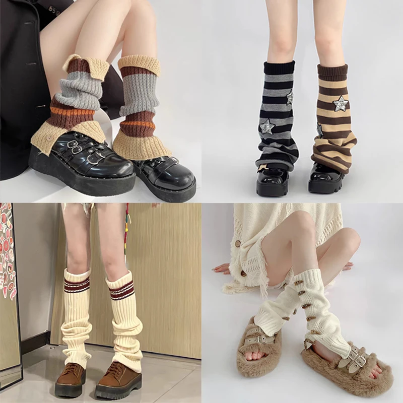 萌欲美拉德堆堆袜套合集针织拼接阔腿袜中筒袜春夏显瘦条纹小腿套