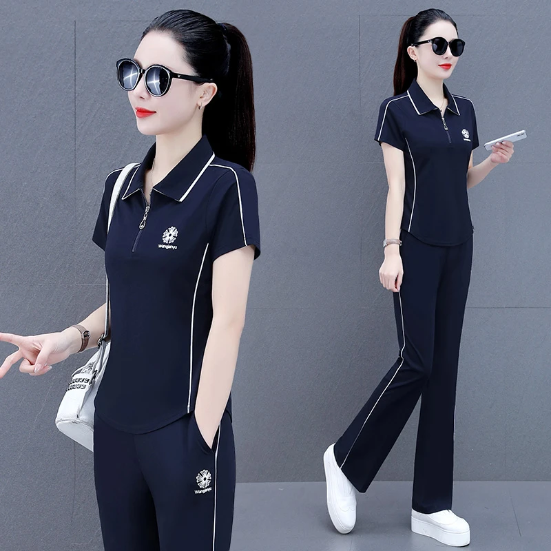 运动套装女夏季2025新款时尚显瘦洋气女士冰丝运动服薄款休闲套装