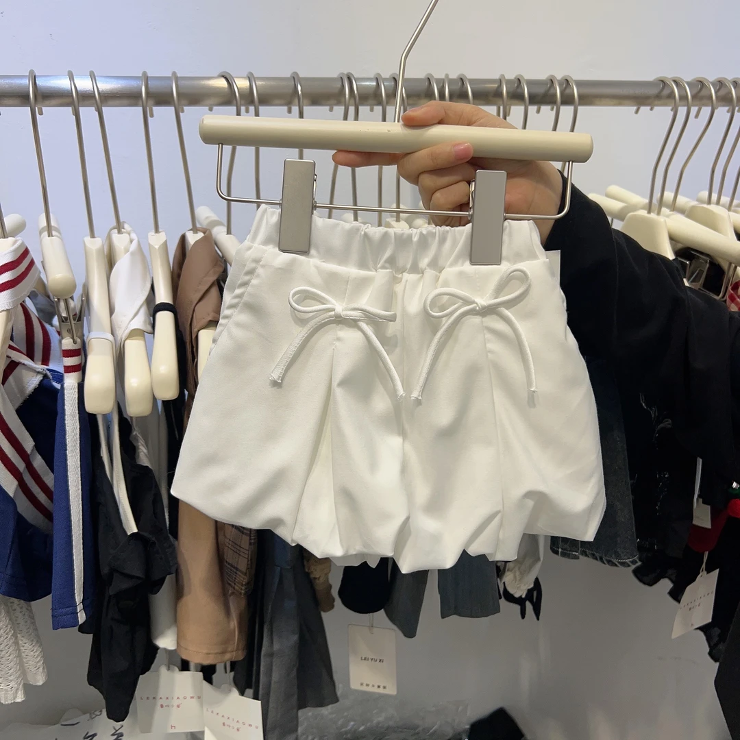 {灯笼}女童短裤夏季灯笼裤子韩版百褶时尚白色蝴蝶结可爱短裤