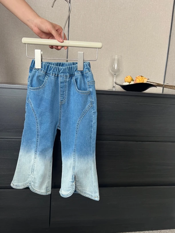 女童牛仔裤秋季新款拼色韩版洋气宽松百搭裤子儿童撞色中腰裤子潮