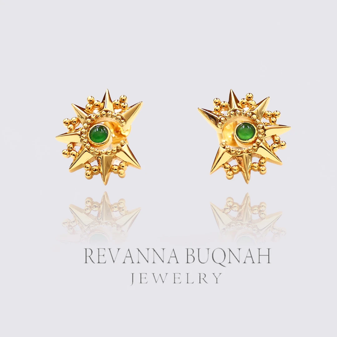 REVANNA BUQNAH JEWELRY沙特原创天然翡翠耳钉【勒必尔Rabiah】