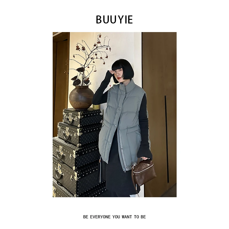 BUUYIE 秋冬时尚立领拉链90白鸭绒羽绒马夹 2470492