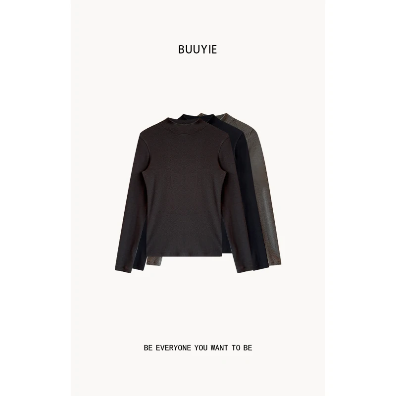 BUUYIE  秋季时尚百搭半高领纯色高级感修身打底衫女 2470265