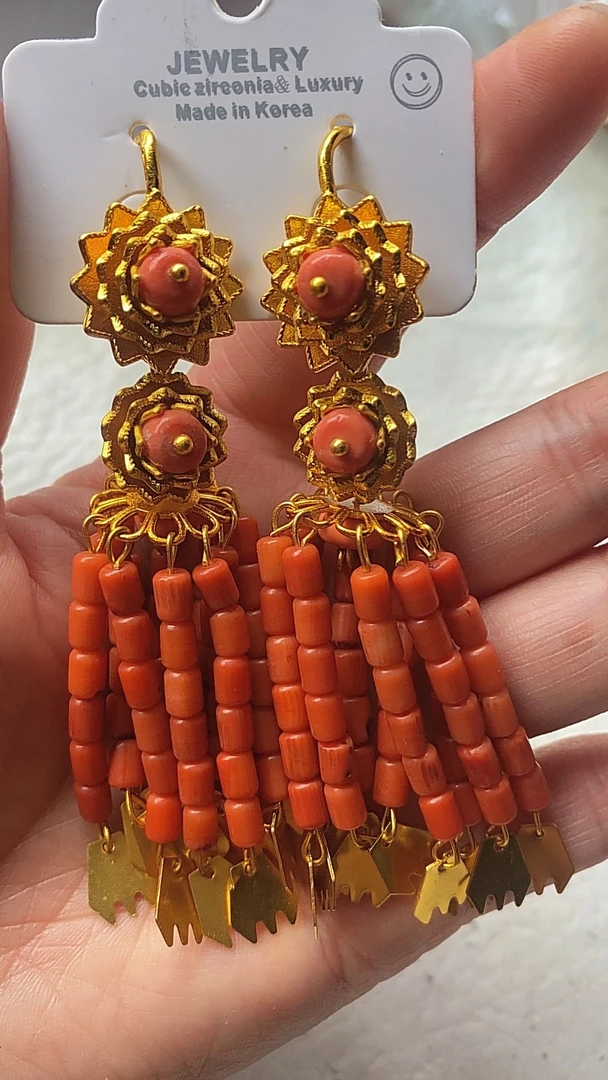 铜合金耳饰 藏式流苏耳环，合成合成材料耳环，传统时尚洋气大气