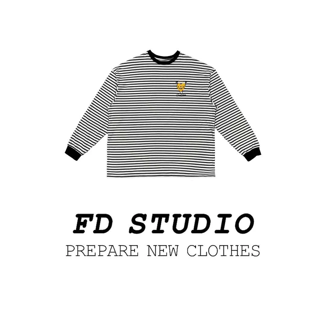 【梵町定制】FD18590笑脸条纹长袖T圆领百搭休闲时尚