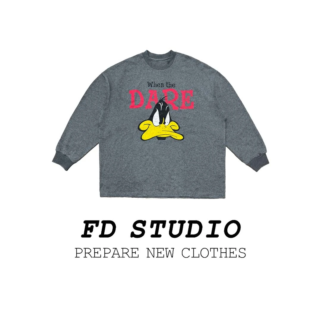 【梵町定制】FD21010唐老鸭长袖T宽松圆领时尚潮流卡通T恤