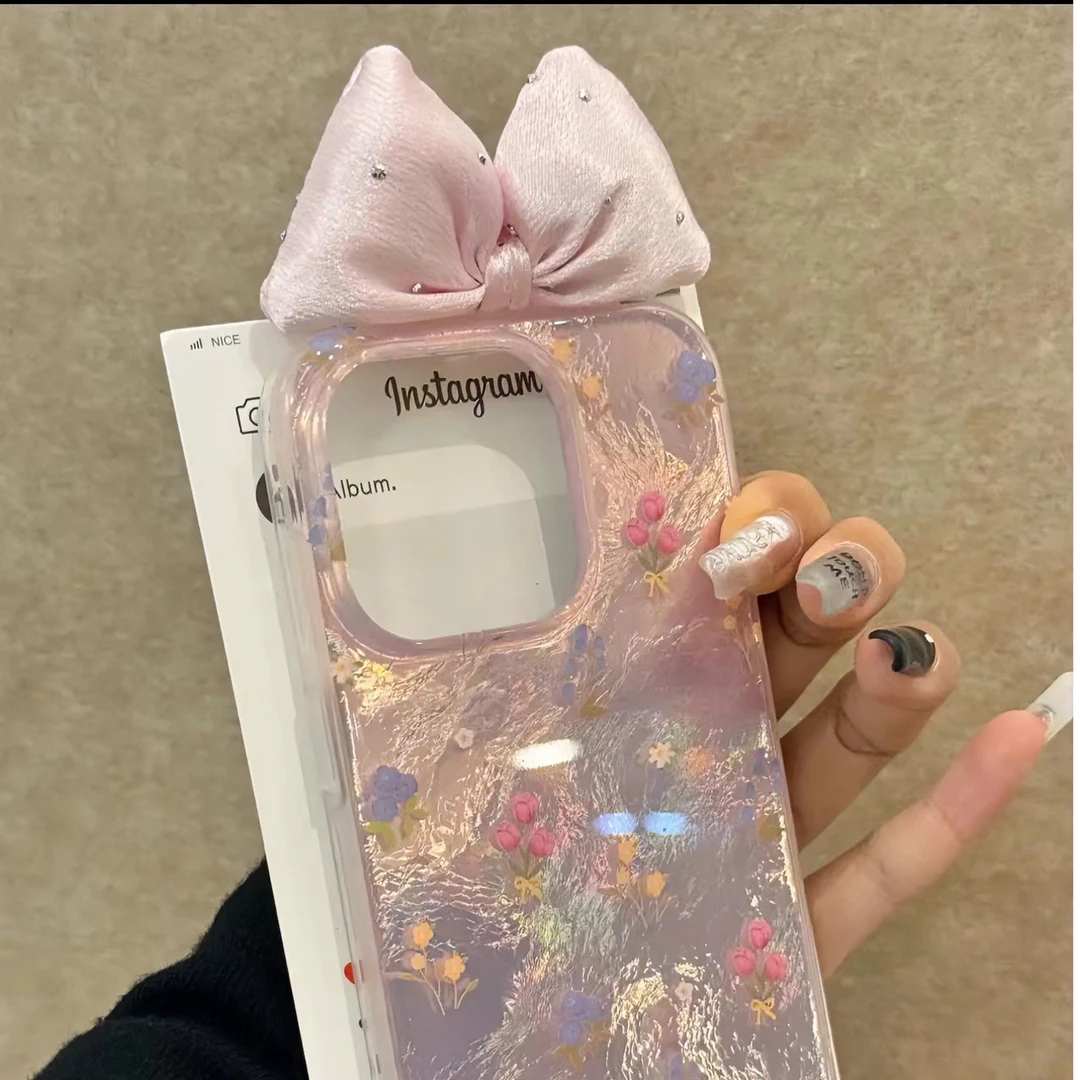 清新满屏郁金香适用iphone16promax苹果15手机壳14新款13褶皱少女