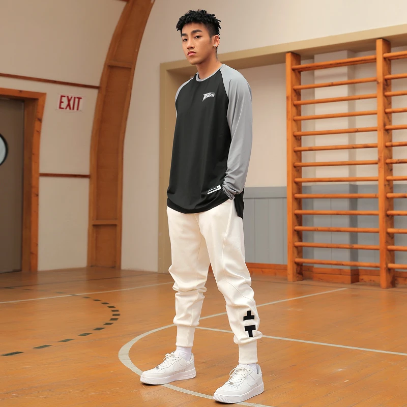 草牌无中生有裤子男篮球卫裤美式训练裤长裤扎袜束脚裤白色运动裤