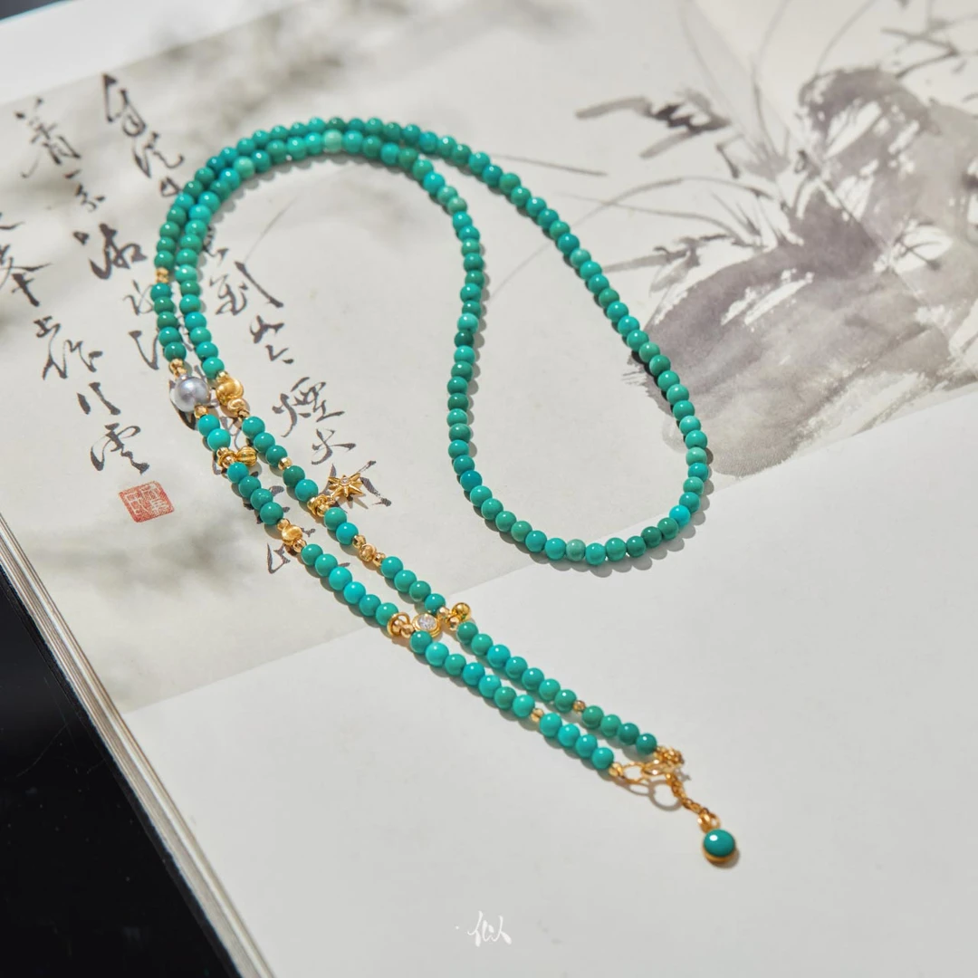 【南星】·似梓珠宝· 18K绿松双拼小米珠项链 SZCC2401953