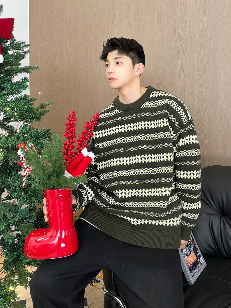 浩仔STUDIO秋冬圣诞款中性风男女同款圆领情侣费尔岛毛衣 1-28076