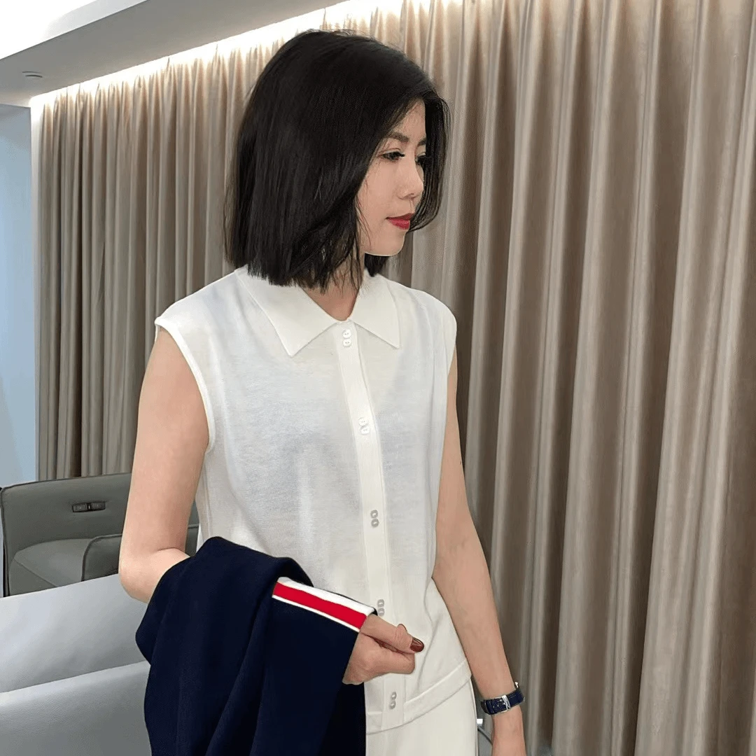 JY25显瘦新款时尚百搭气质衬衣领打底白色小众翻领毛衣针织衫上衣