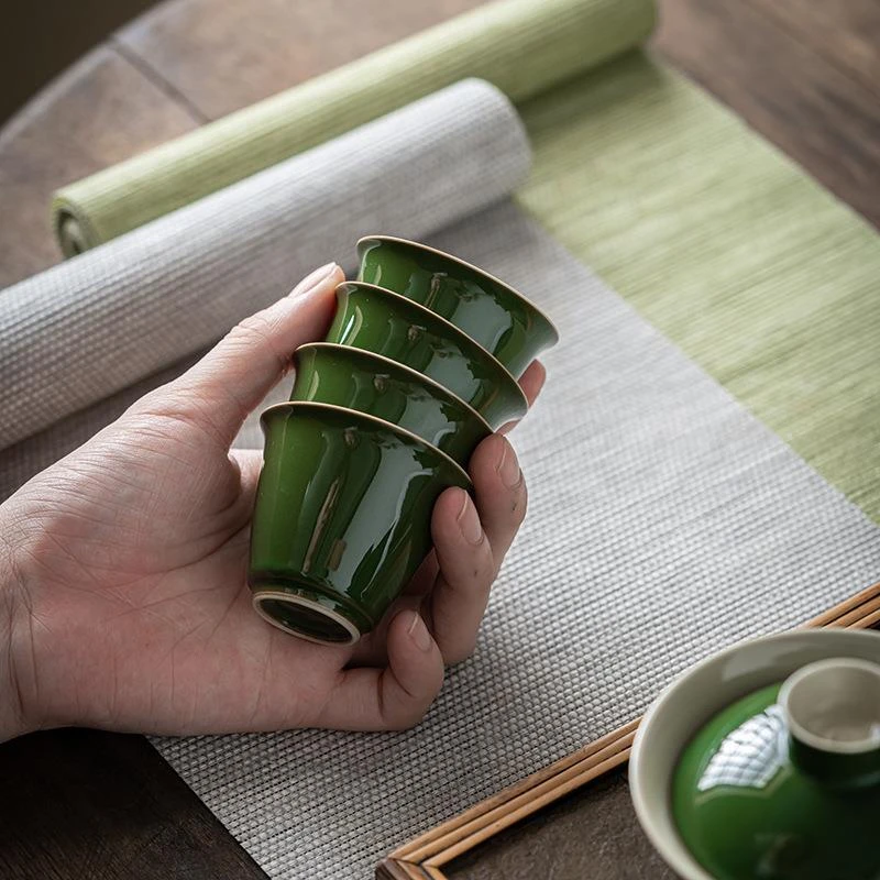 咖纳斯仿古品茗杯祖母绿陶瓷功夫茶具手工茶杯子家用主人杯单杯