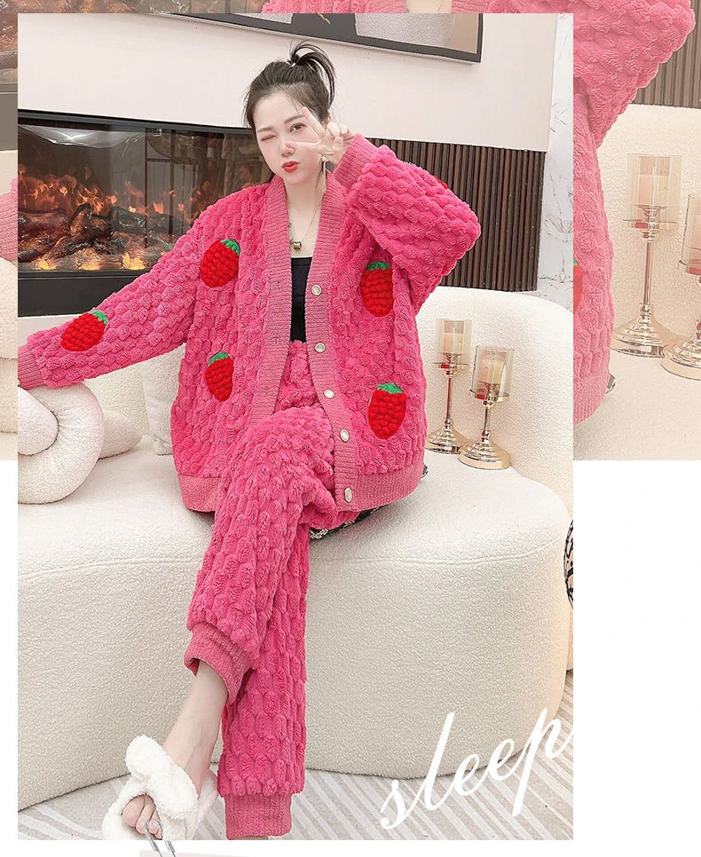 YS红草莓多多款秋冬季长袖睡衣家居服女加绒保暖学生家居套装