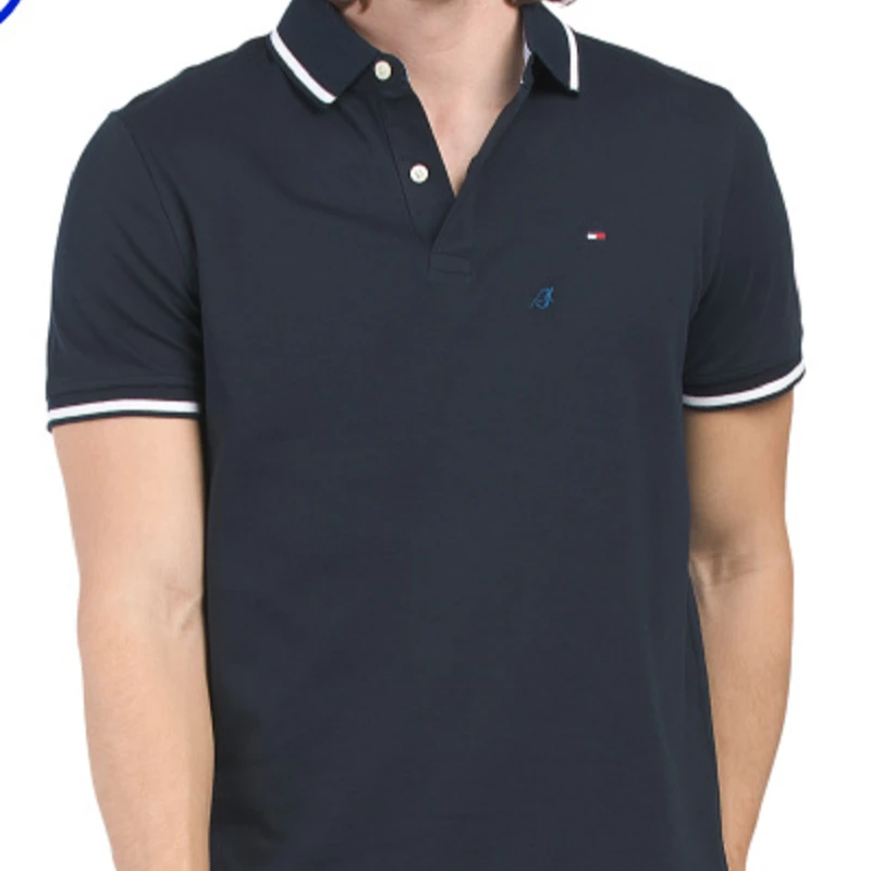 【常清专属】TOMMY HILFIGER/汤米·希尔费格男蓝色单白条POLO衫