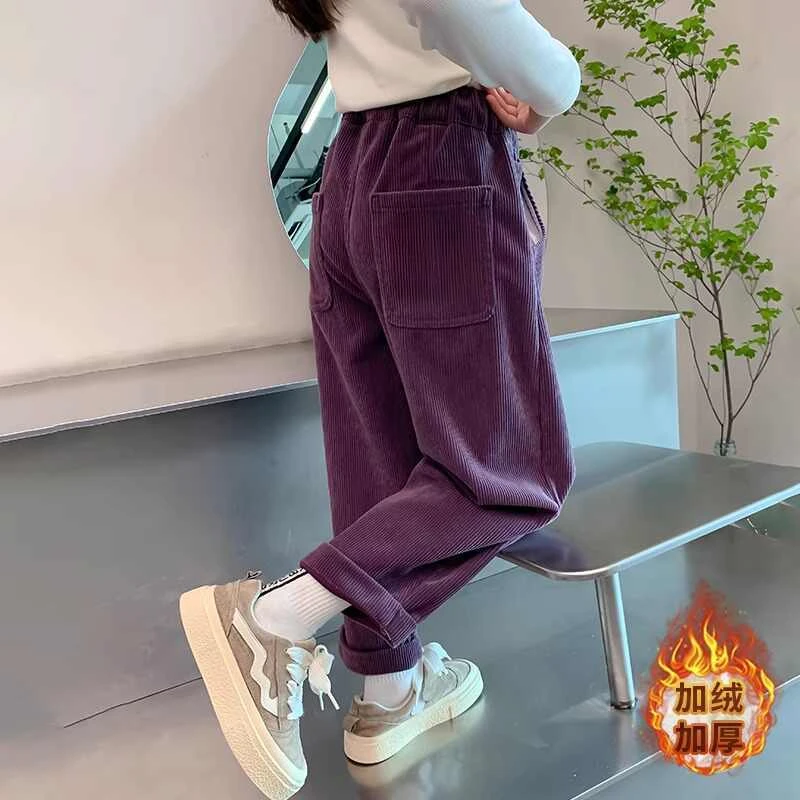 女童加绒特厚裤子冬季新款儿童装灯芯绒长裤中大童女孩加厚休闲裤