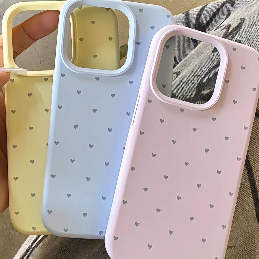 适用苹果系列iPhone15可爱ins14pro纯色满屏小爱心13新款12手机壳