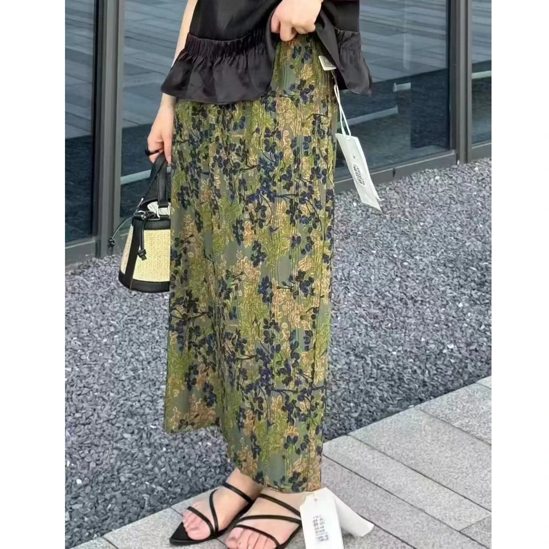 夏季薄款显瘦半身裙显高气质高腰时尚收腰宽松轻奢女装半身裙印花