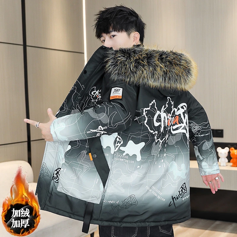 棉衣男秋冬装外套2023新款加绒加厚青少年棉袄中长款防寒派克棉服