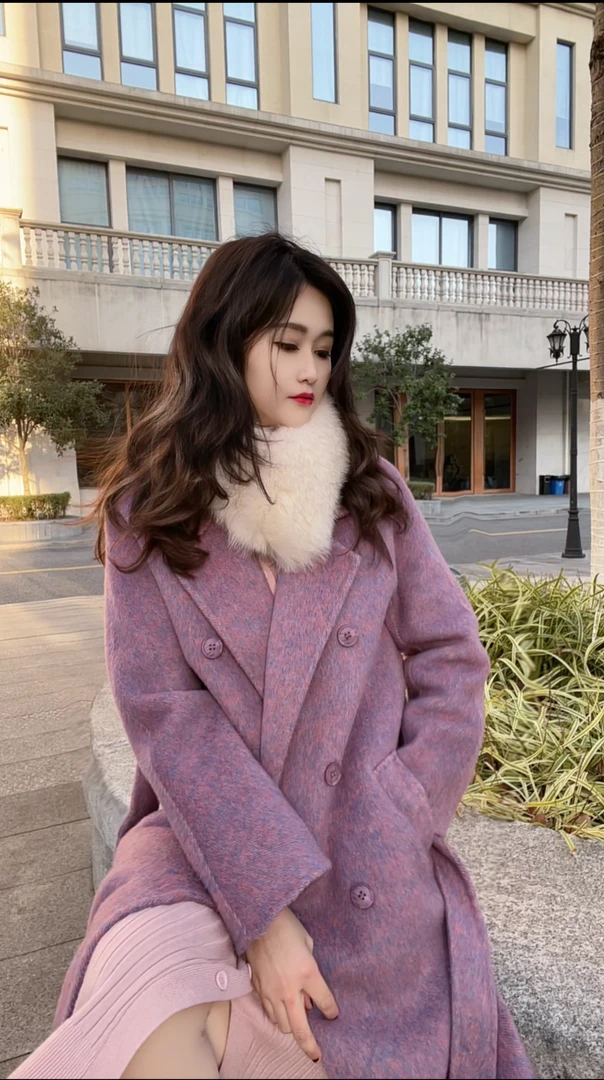 【晓雅-M家同款101801】气质经典不过时兔毛桑蚕丝羊毛大衣A887-1