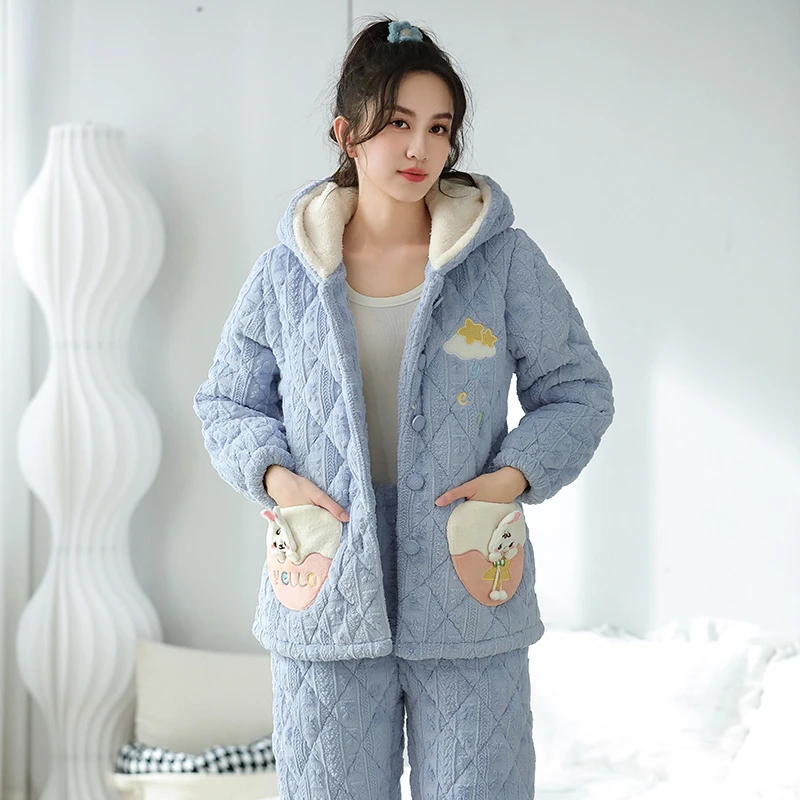 【云朵小兔】2023新款三层夹棉加厚家居服保暖睡衣冬天居家#63881