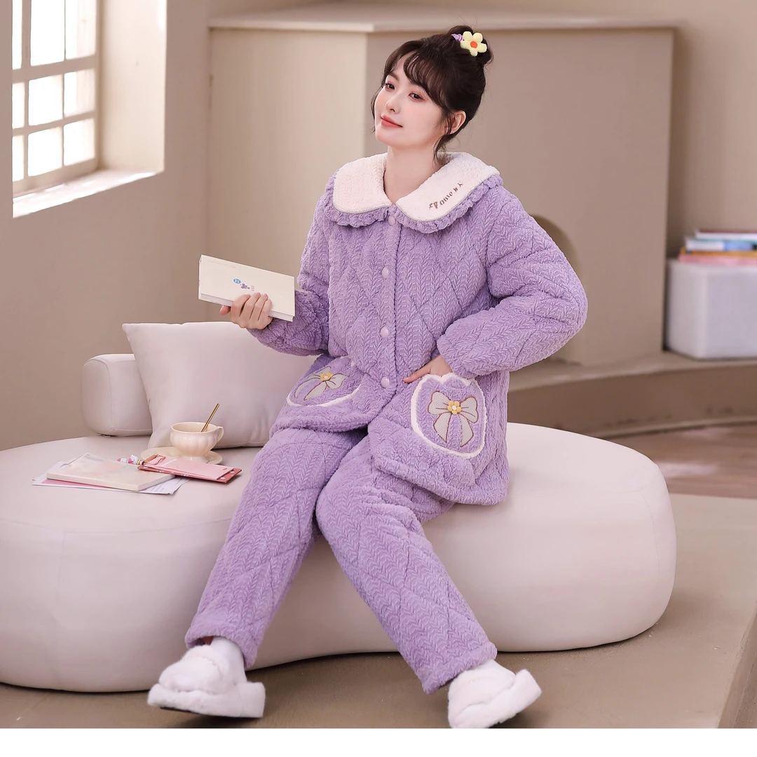 【撤柜清苍】三层夹棉加厚保暖睡衣家居服套装找到对应的编码拍睡衣