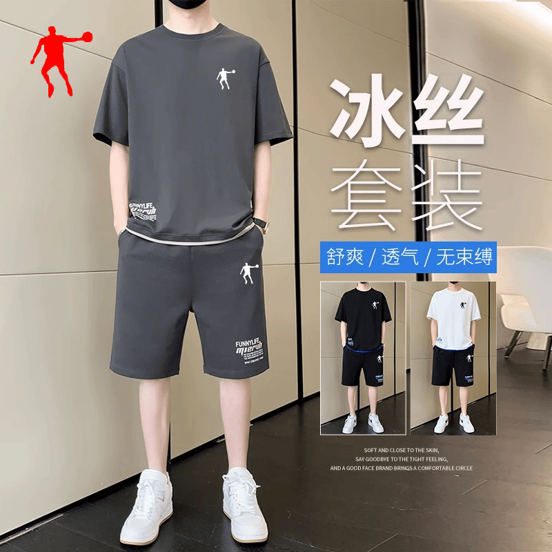 乔丹中国专卖运动套装男款夏季青少年T恤短袖男高级感速干两件套