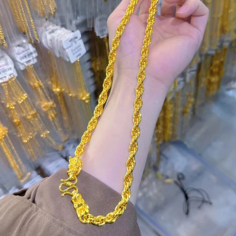 铜合金项链 新款时尚大气精工男款麻花项链金色编织百搭轻奢经典