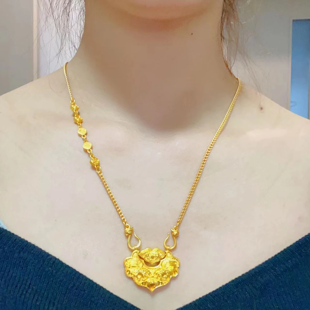 合金吊坠 合金项链 【转动锦鲤锁包搭配祥云花项链】