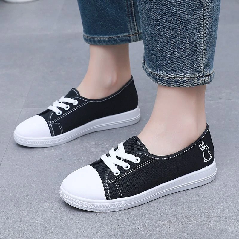 2025年春夏新款女鞋韩版百搭帆布鞋休闲ins学生板鞋黑色工作布鞋