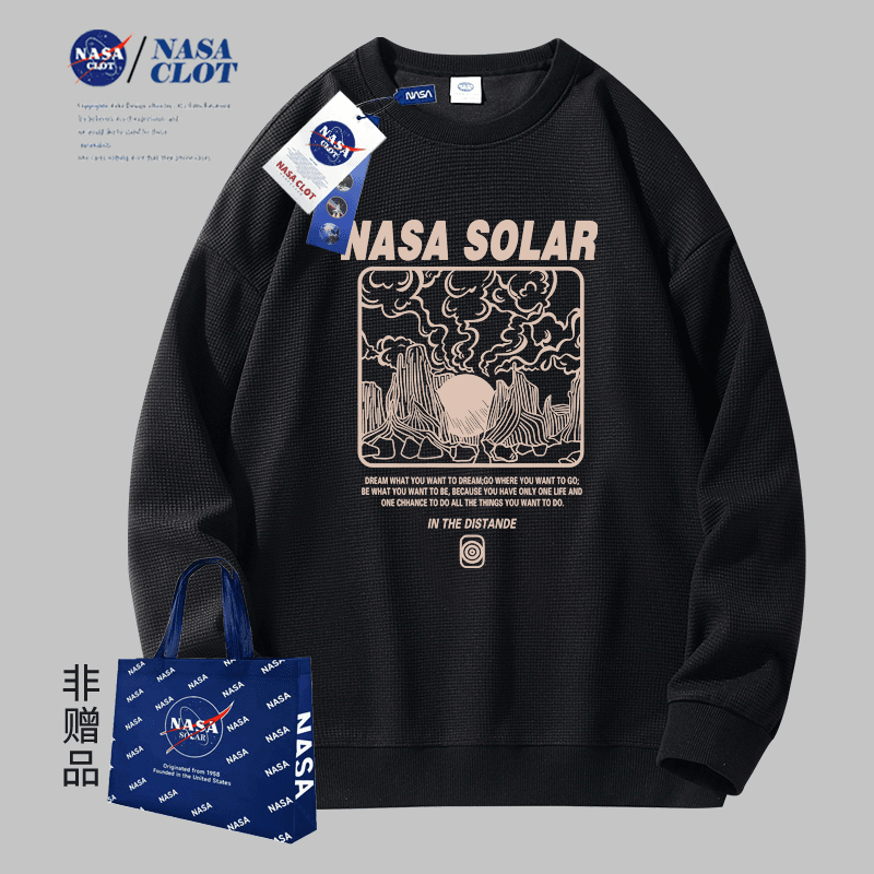 NASA联名2023秋季新款卡通印花休闲宽松男士卫衣长袖百搭圆领ins