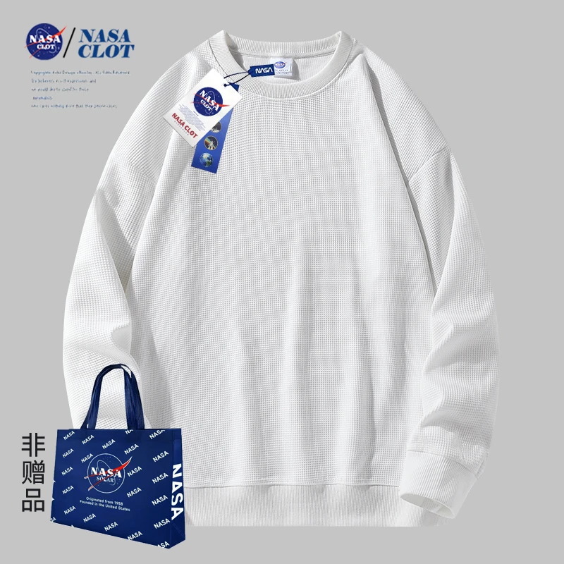 NASA联名2023秋季新款休闲百搭宽松长袖情侣同款华夫格圆领卫衣