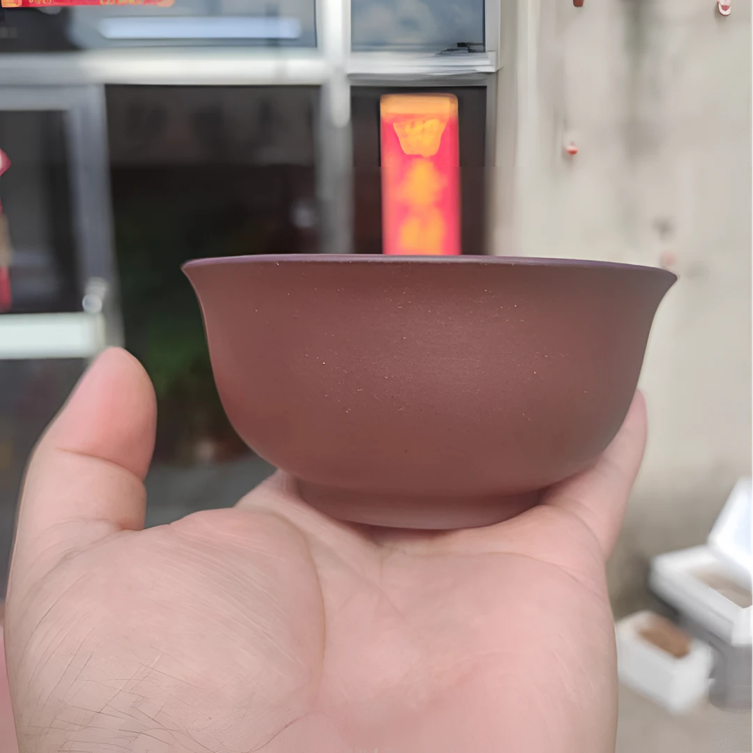 天目紫砂原矿台西紫泥配石红手工主人碗240毫升
