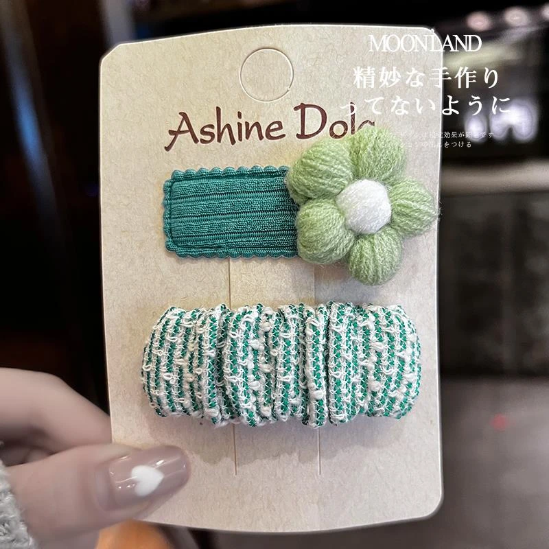 发夹2024年网红新款可爱秋冬毛线花朵毛呢BB夹侧边刘海夹发卡