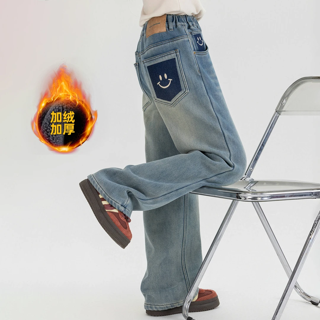 女童2024年冬季新款加绒加厚休闲时尚女中大童外穿牛仔裤Q61867